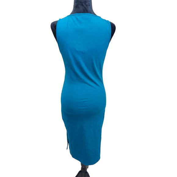 NWT Sleeveless V-Neck Bodycon Midi Dress With Side Slits Large Teal Blue - Picture 4 of 4